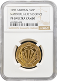 1998 GOLD PROOF 50P NATIONAL HEALTH SERVICE PF 69 ULTRA CAMEO NGC