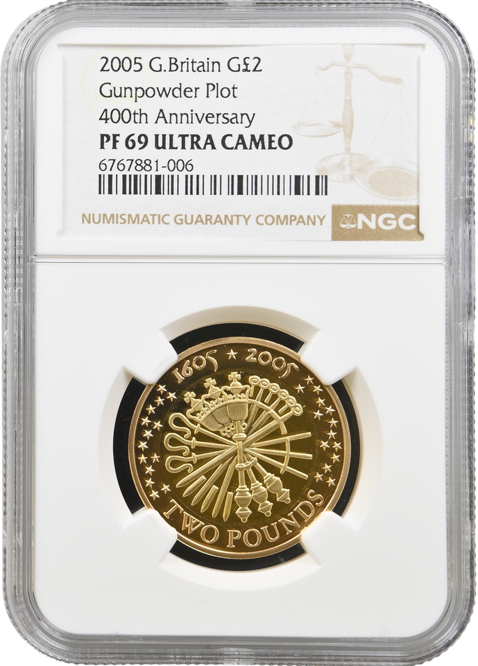2005 GOLD PROOF £2 GUNPOWDER PLOT 400TH ANNIVERSARY PF 69 ULTRA CAMEO NGC