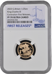 2023 GOLD PROOF HALF SOVEREIGN CORONATION NGC PF 70