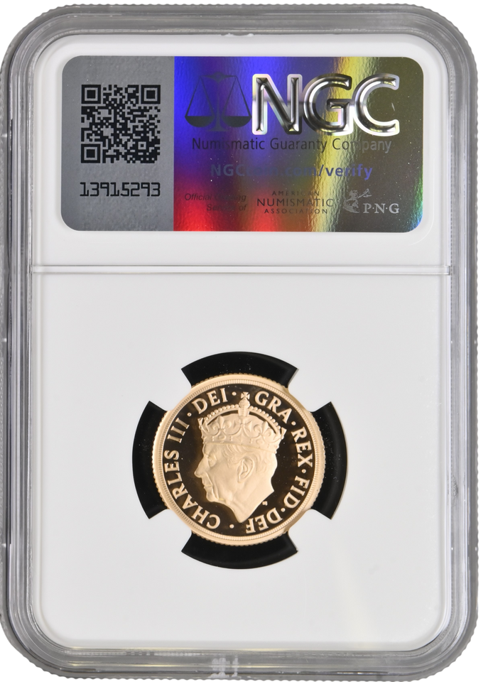 2023 GOLD PROOF PIEFORT SOVEREIGN KING CHARLES III CORONATION NGC PF 70