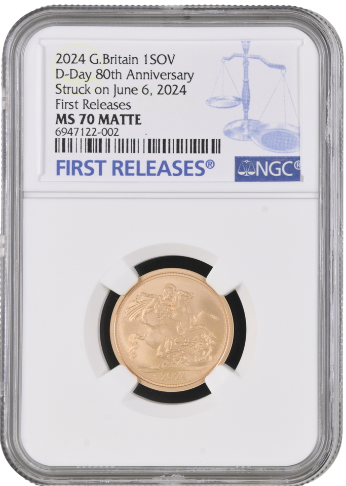 2024 GOLD PROOF SOVEREIGN D-DAY 80TH ANNIVERSARY NGC MS 70