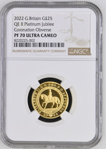 2022 GOLD PROOF £25 CORONATION OBVERSE PF 70 ULTRA CAMEO