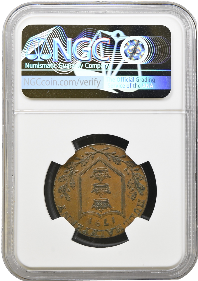 1791 GREAT BRITAIN HALFPENNY TOKEN YORKSHIRE-HULL PAYABLE IN LONDON AU 58 BN NGC