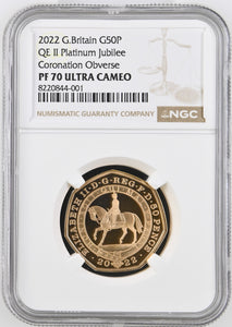 2022 GOLD PROOF 50P CORONATION OBVERSE PF 70 ULTRA CAMEO