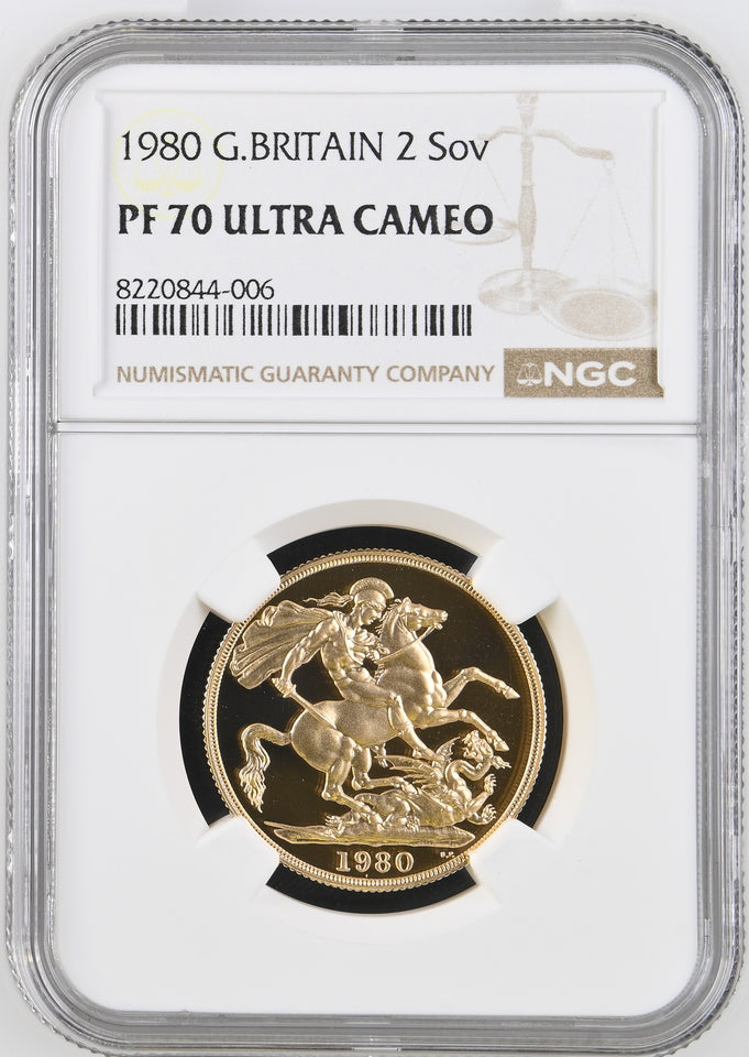 1980 GOLD PROOF £2 SOVEREIGN PF 70 ULTRA CAMEO