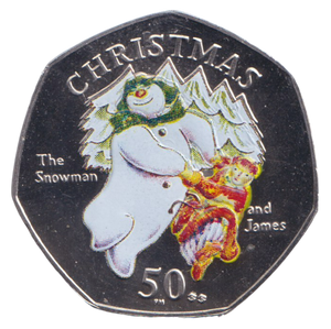 2003 CHRISTMAS 50P SNOWMAN & JAMES COLOURED ISLE OF MAN ( BU ) BB
