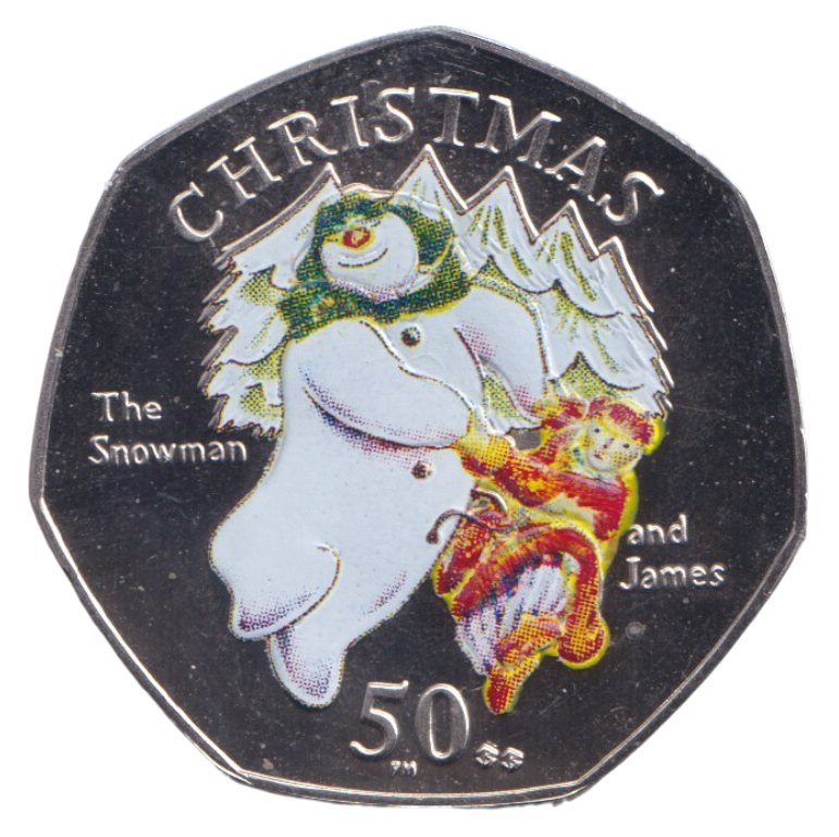 2003 CHRISTMAS 50P SNOWMAN & JAMES COLOURED ISLE OF MAN ( BU ) BB