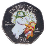 2003 CHRISTMAS 50P SNOWMAN & JAMES COLOURED ISLE OF MAN ( BU ) BB