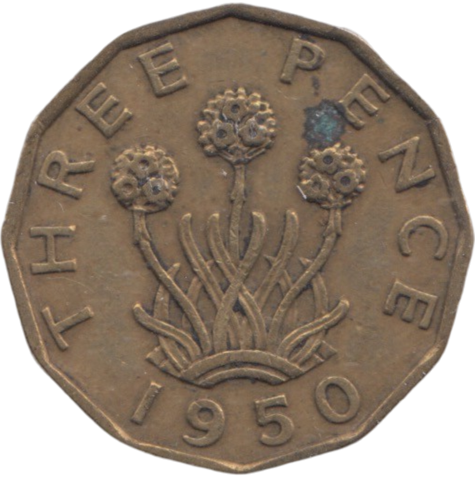 1950 BRASS THREEPENCE ( AUNC ) REF 1