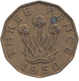 1950 BRASS THREEPENCE ( AUNC ) REF 1
