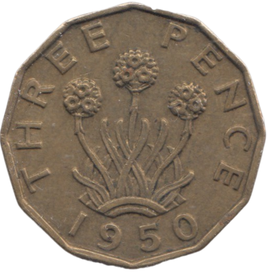 1950 BRASS THREEPENCE ( AUNC ) REF 22