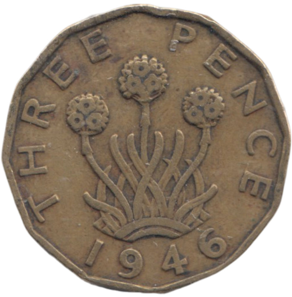 1946 BRASS THREEPENCE ( GF )