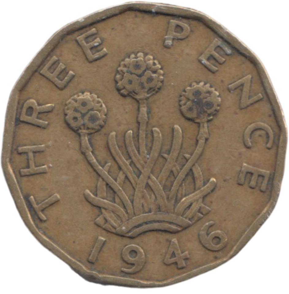 1946 BRASS THREEPENCE ( FINE )