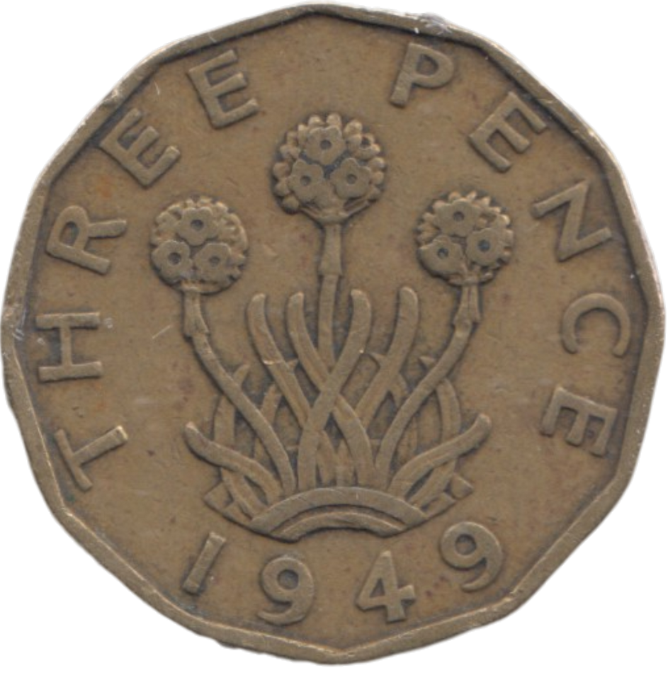 1949 BRASS THREEPENCE ( FINE )