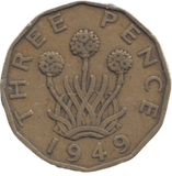 1949 BRASS THREEPENCE ( FINE )