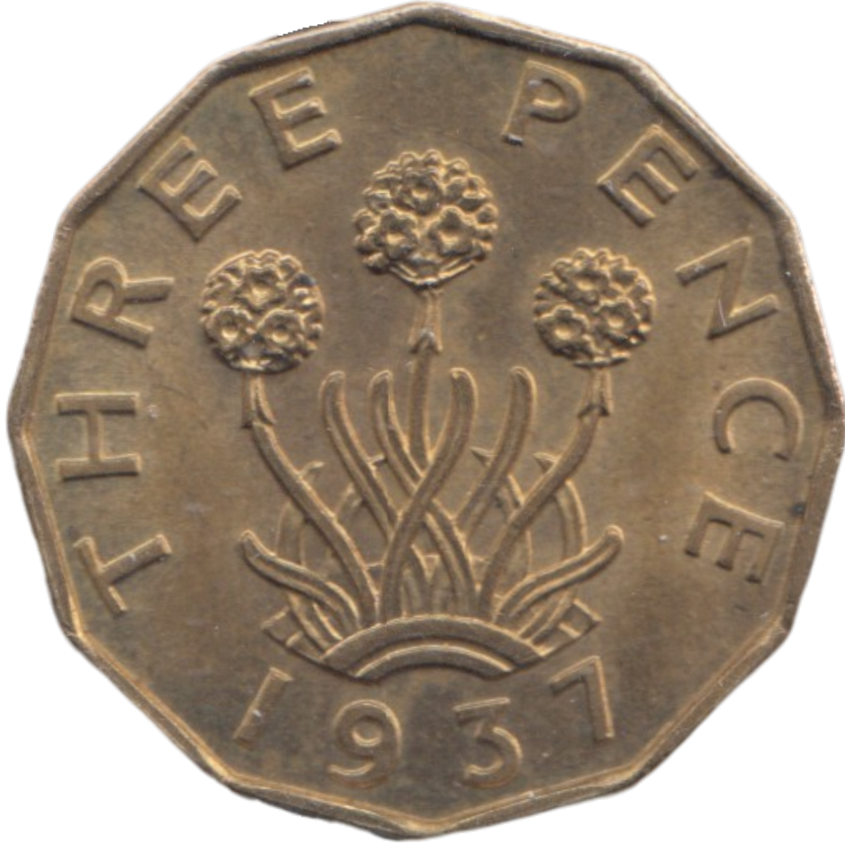 1937 BRASS THREEPENCE ( UNC )