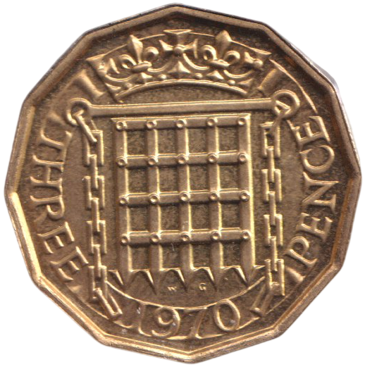 1970 THREEPENCE ( BU )