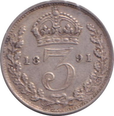 1891 MAUNDY THREE PENCE ( AUNC )