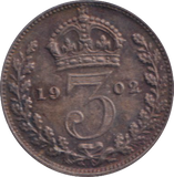 1902 MAUNDY THREE PENCE ( AUNC )