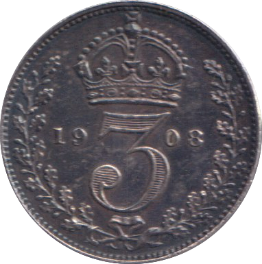 1908 MAUNDY THREE PENCE ( UNC )