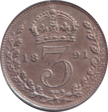 1891 MAUNDY THREE PENCE ( UNC )