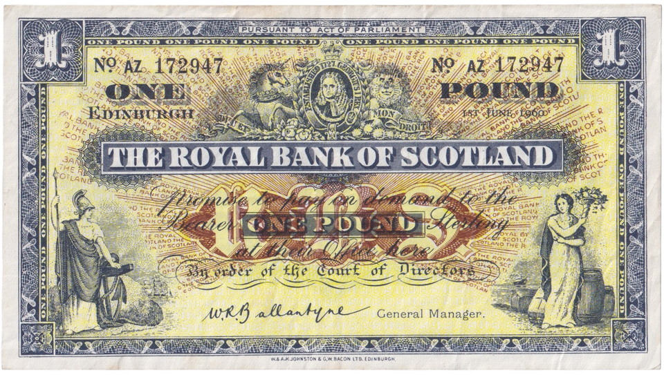 1960 ONE POUND SCOTTISH BANKNOTE ROYAL BANK OF SCOTLAND REF SCOT-88