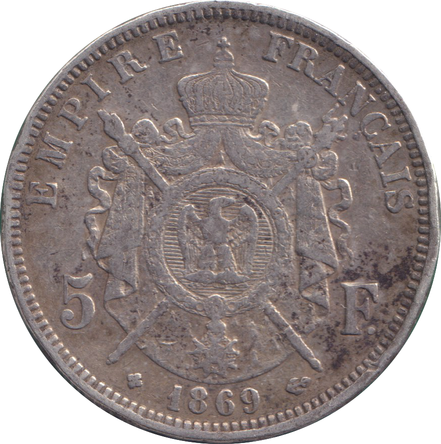 1869 SILVER 5 FRANCS FRANCE