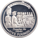 2005 SILVER PROOF FIVE POUNDS TROOPING THE COLOUR