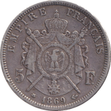 1869 SILVER 5 FRANCS FRANCE