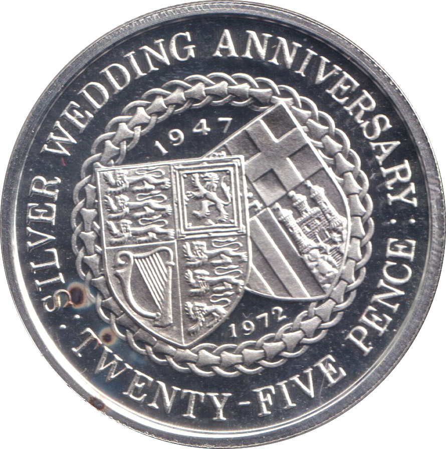 1972 SILVER PROOF SILVER WEDDING ANNIVERSARY 25 NEW PENCE ISLE OF MAN
