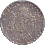 1867 SILVER 5 FRANCS FRANCE