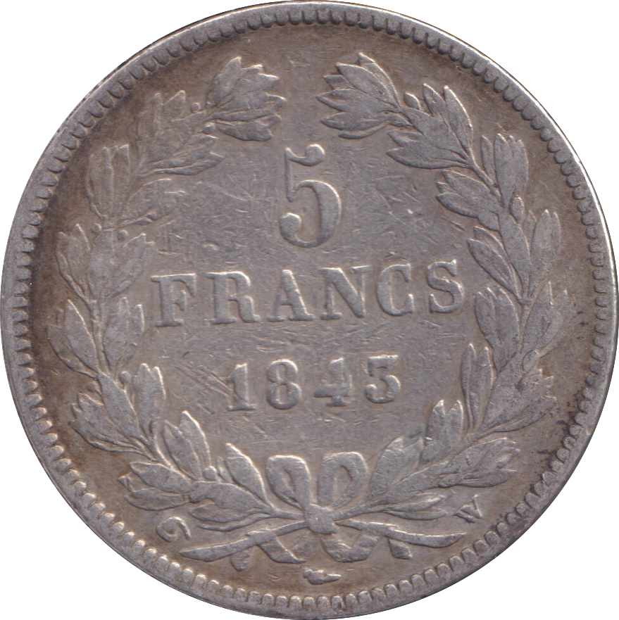 1843 SILVER 5 FRANCS FRANCE