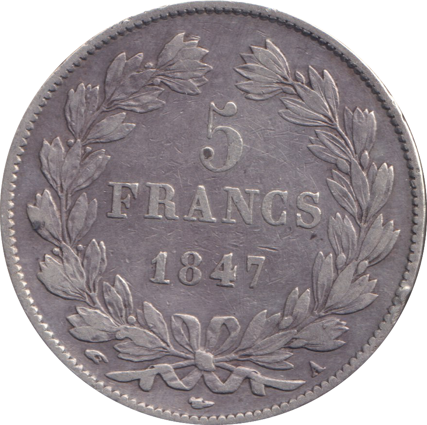 1847 SILVER 5 FRANCS FRANCE