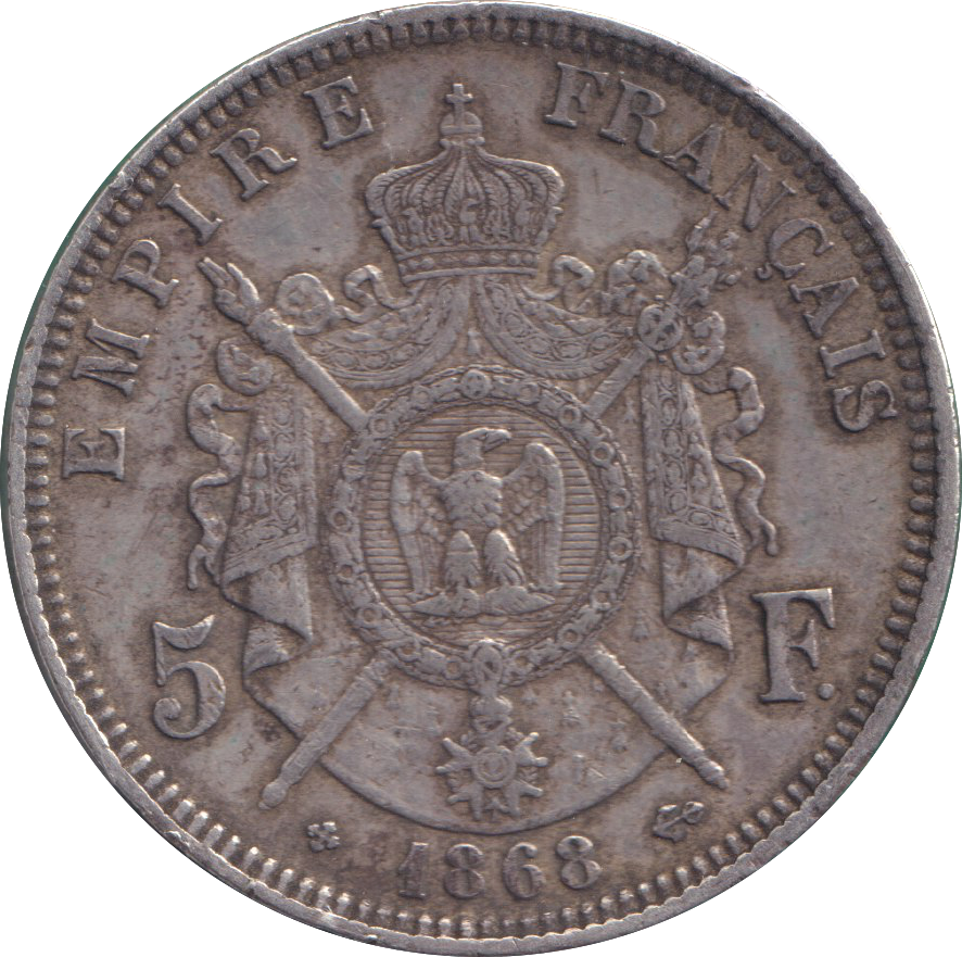 1868 SILVER 5 FRANCS FRANCE