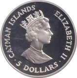 1993 SILVER PROOF FIVE DOLLARS CAYMAN ISLANDS