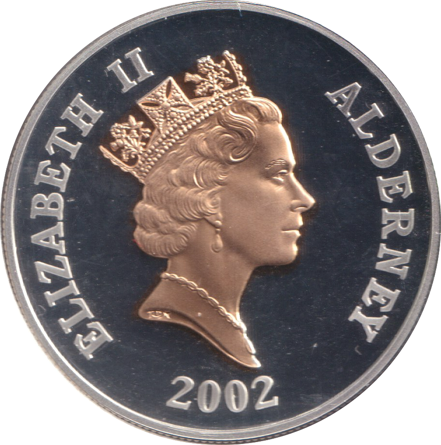 2002 SILVER PROOF FIVE POUNDS ALDERNEY