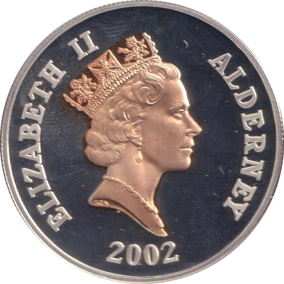 2002 SILVER PROOF FIVE POUNDS ALDERNEY