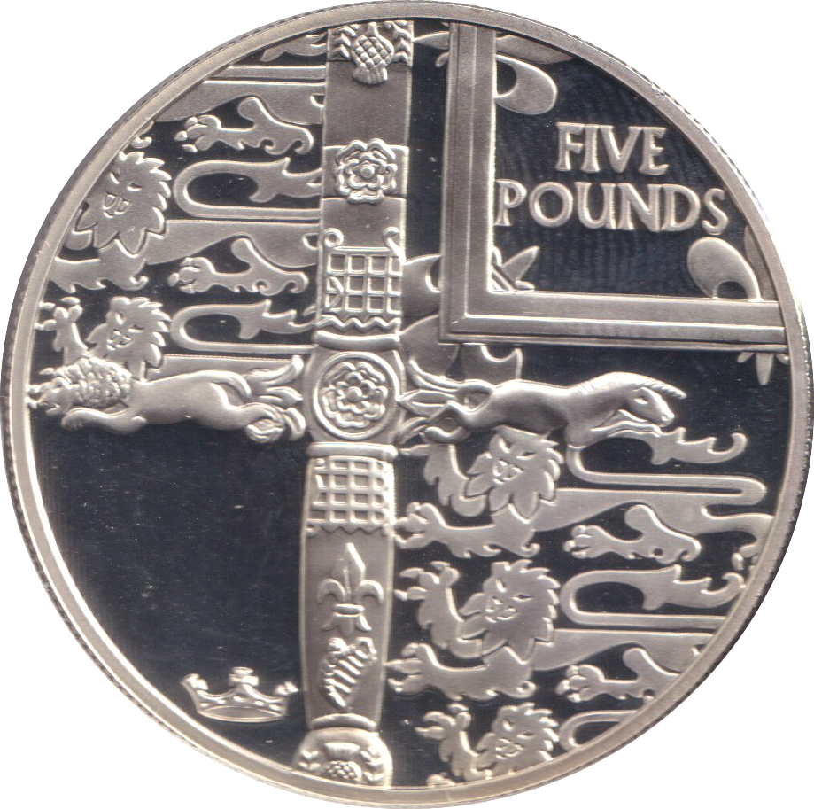 2002 SILVER PROOF FIVE POUNDS ALDERNEY
