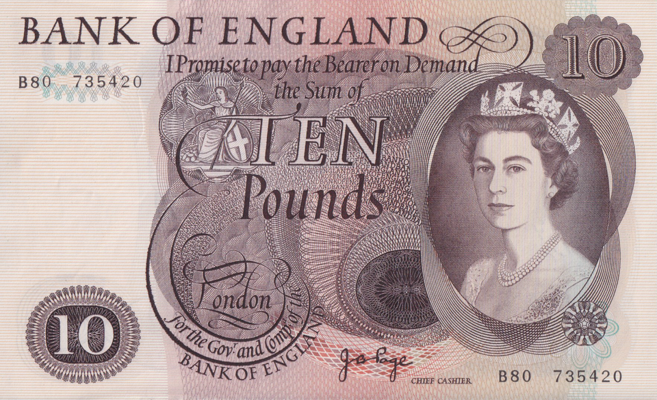 TEN POUNDS BANKNOTE PAGE REF £10-19 ( AUNC )