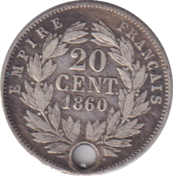 1960 20 CENT FRANCE HOLED
