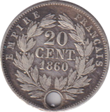 1960 20 CENT FRANCE HOLED