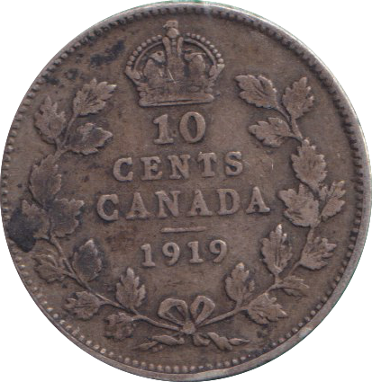 1919 SILVER 10 CENTS CANADA