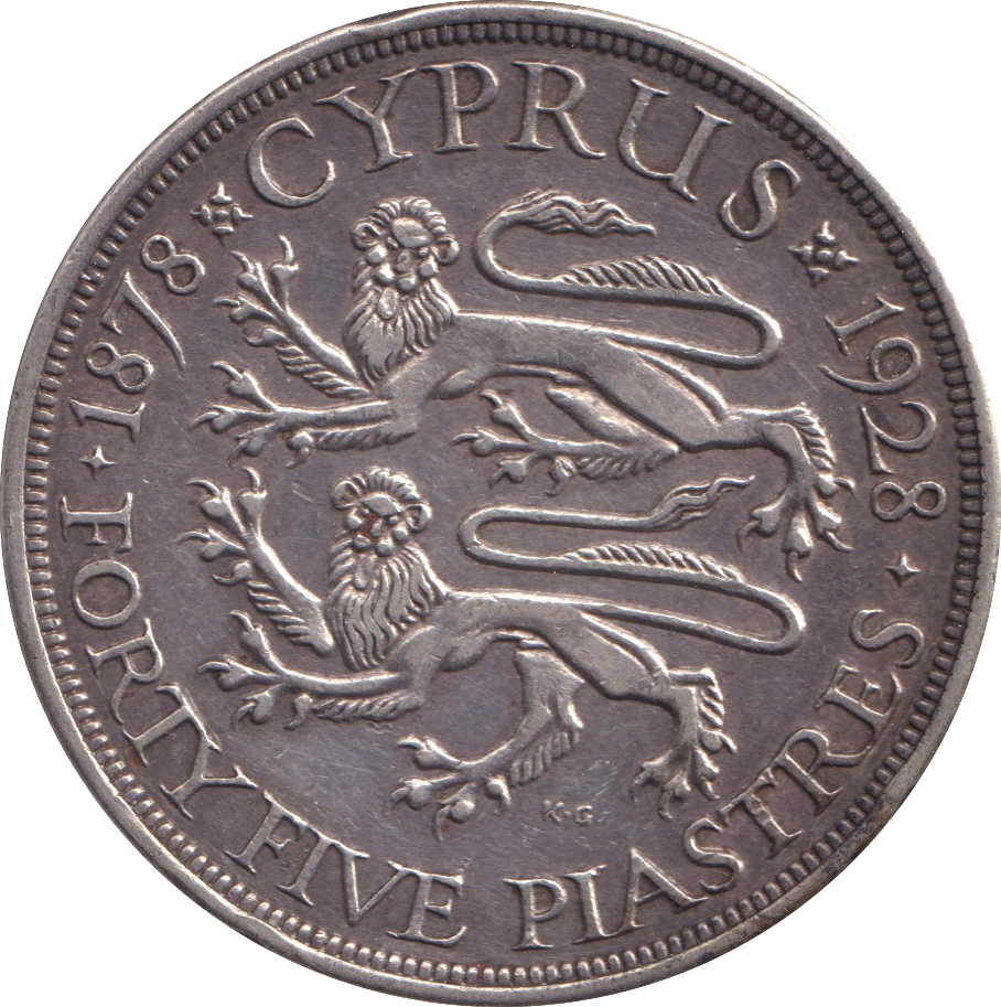 1928 SILVER 45 PIASTRES CYPRUS