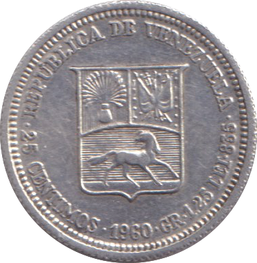 1960 SILVER 25 CENTIMOS VENEZUELA
