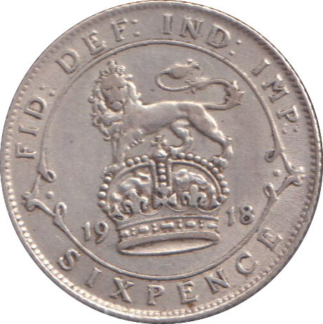 1918 SIXPENCE ( VF )
