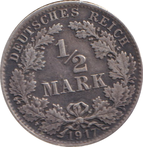 1917 SILVER 1/2 MARK GERMAN