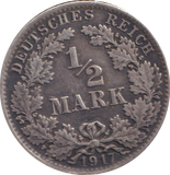 1917 SILVER 1/2 MARK GERMAN