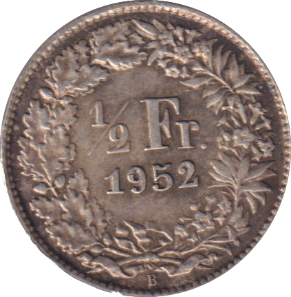 1952 SILVER 1/2 FRANC SWITZERLAND