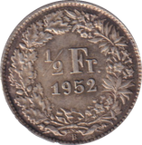 1952 SILVER 1/2 FRANC SWITZERLAND