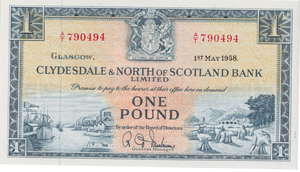 1958 ONE POUND SCOTLAND BANKNOTE FIRST RUN REF-SCOT-87
